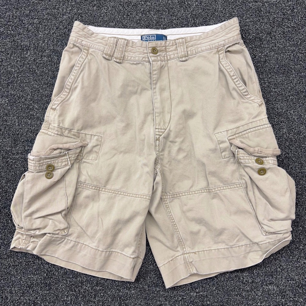 Vtg Polo Ralph Lauren Cargo Shorts Mens 31 Tan Khaki Classic Polo Chino Cotton